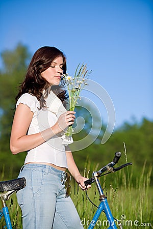  Fashioned Bikes on Woman With Old Fashioned Bike And Summer Flower Stock Photo   Image