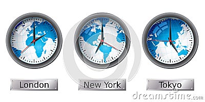 Time Zone World  on World Map Time Zone Clocks Stock Photos   Image  13096583