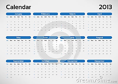 Year 2013 Calendar on Vector Illustration  Year 2013 Calendar  Image  26579954