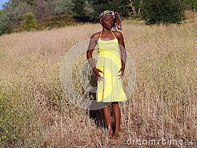 Dress Model Lady on Home   Stock Photos  Young Black Woman Outdoors In Yellow Dress