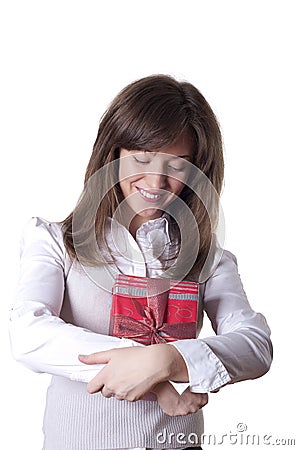 Gifts Young Women on Young Smiling Woman Holding Gift Stock Photos   Image  22251493