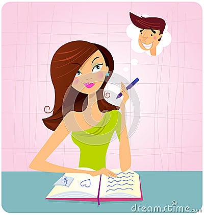 cartoon girl studying. YOUNG STUDENT GIRL IS
