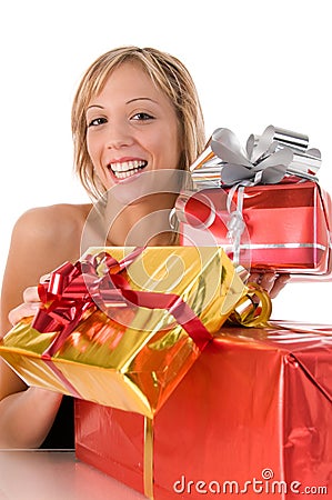 Gifts Young Women on Young Woman Offers Xmas Gifts Fotocromo Dreamstime Com Id 6584901