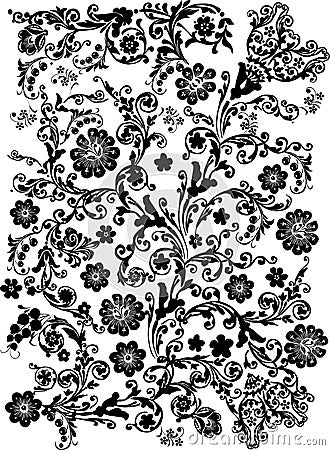 Black Flower And Vines Pattern Stock Images - Image: 14639434