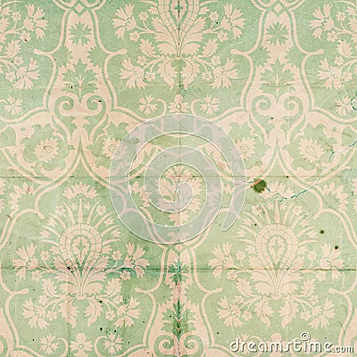 White Stylized Vegetative Pattern On A Green Background. Digital
